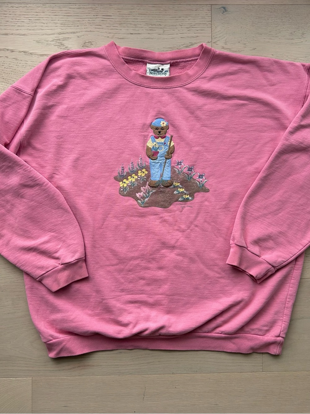 Northern Reflections Pink Bear Embroidered Crewneck Sweatshirt